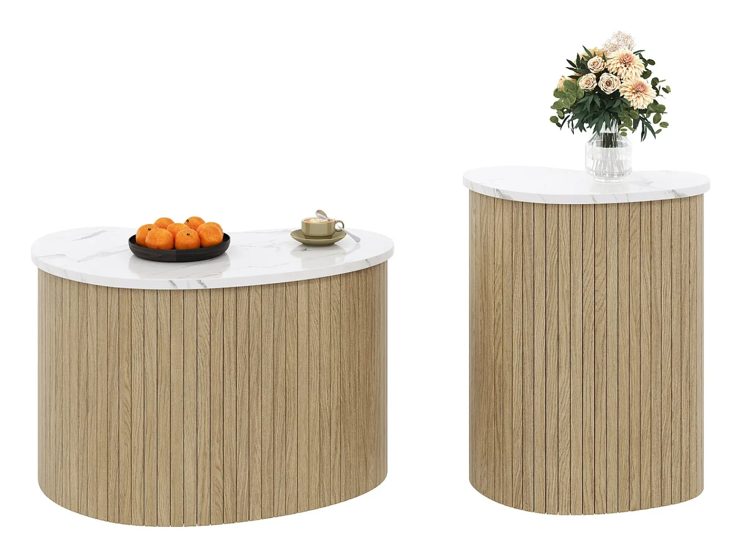 Mesa De Centro*ModernLuxe Conjunto de 2 mesas de centro modernas - textura de mármore - aspecto de madeira - Design irregular - MDF - Natural Natural claro