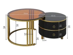 ModernLuxe Conjunto de 2 mesas de centro encastráveis com 2 gavetas - Tampo em vidro temperado castanho - Preto^ Mesa De Centro