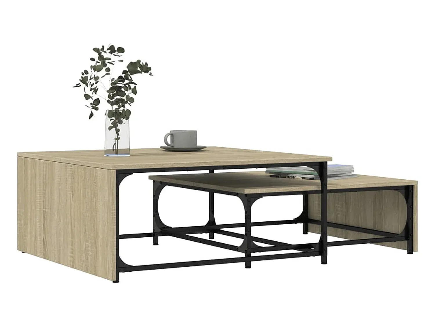 Mesa De Centro| Conjunto de 2 Mesas de Centro Baixas | Mesa de apoio deriv. madeira/metal carvalho sonoma Bege