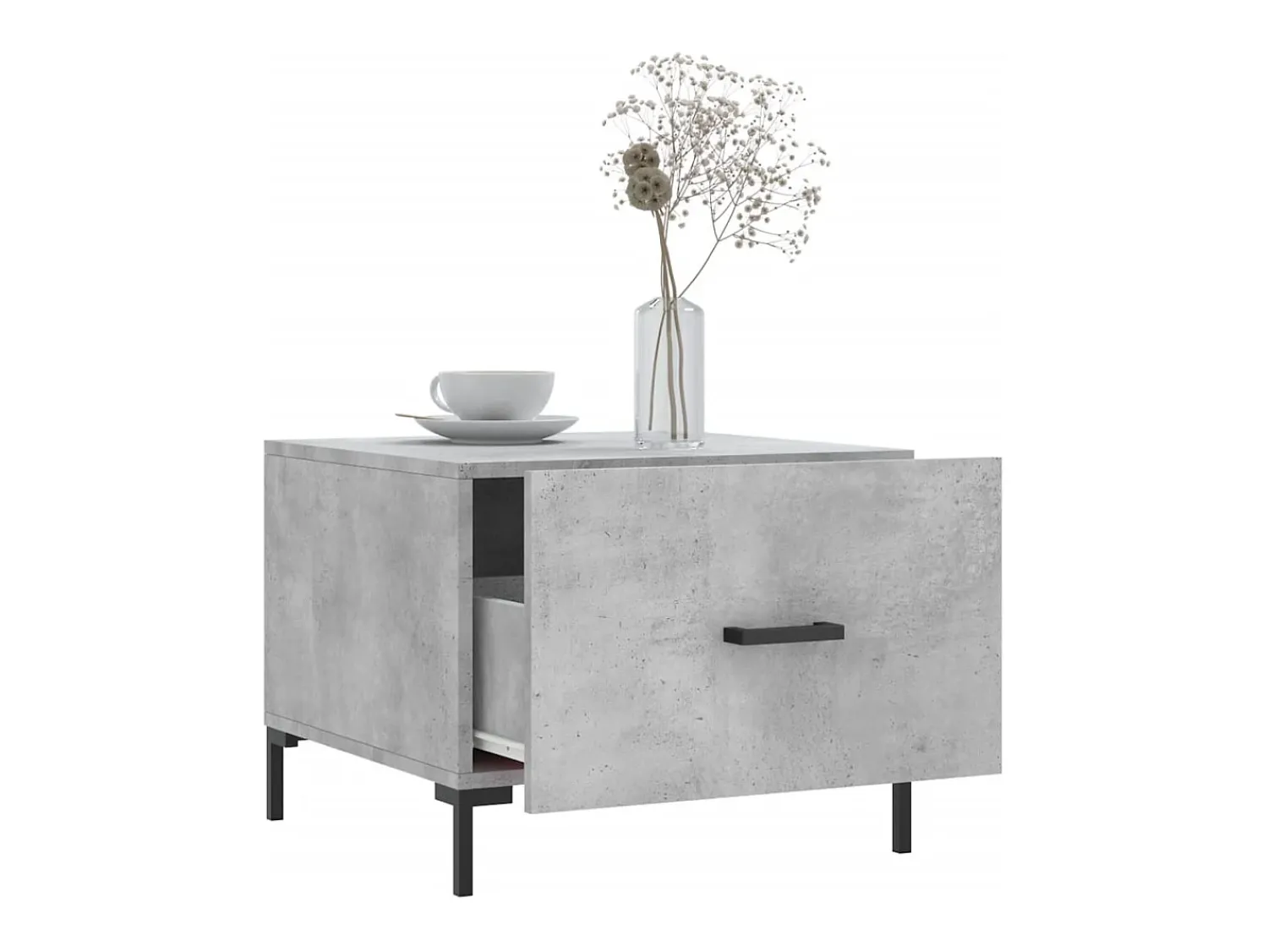 Conjunto de 2 Mesas de Centro | Mesa de apoio | Mesa de café 50x50x40 cm madeira processada cinza cimento^ Mesa De Centro