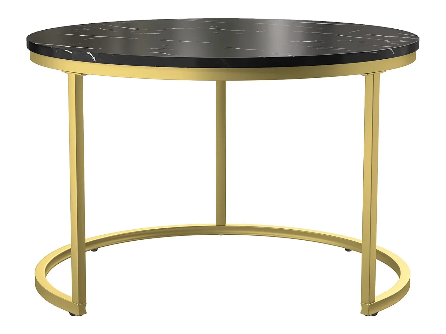 Mesa De Centro| Conjunto de 2 mesas de centro redondas modernas - mármore e metal, mesa lateral elegante para sala de estar, escritório e varanda Preto