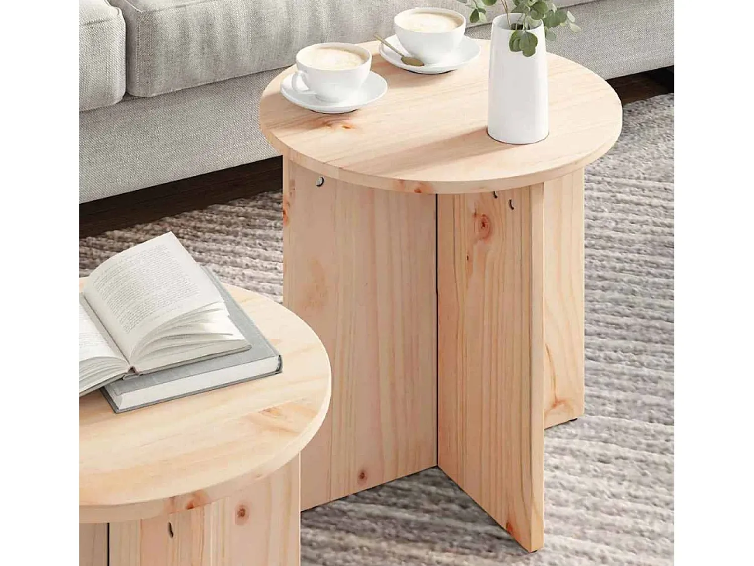 Online Conjunto de 2 Mesas de Centro | Mesa de apoio Natural 41.5x41.5x41 cm Castanho