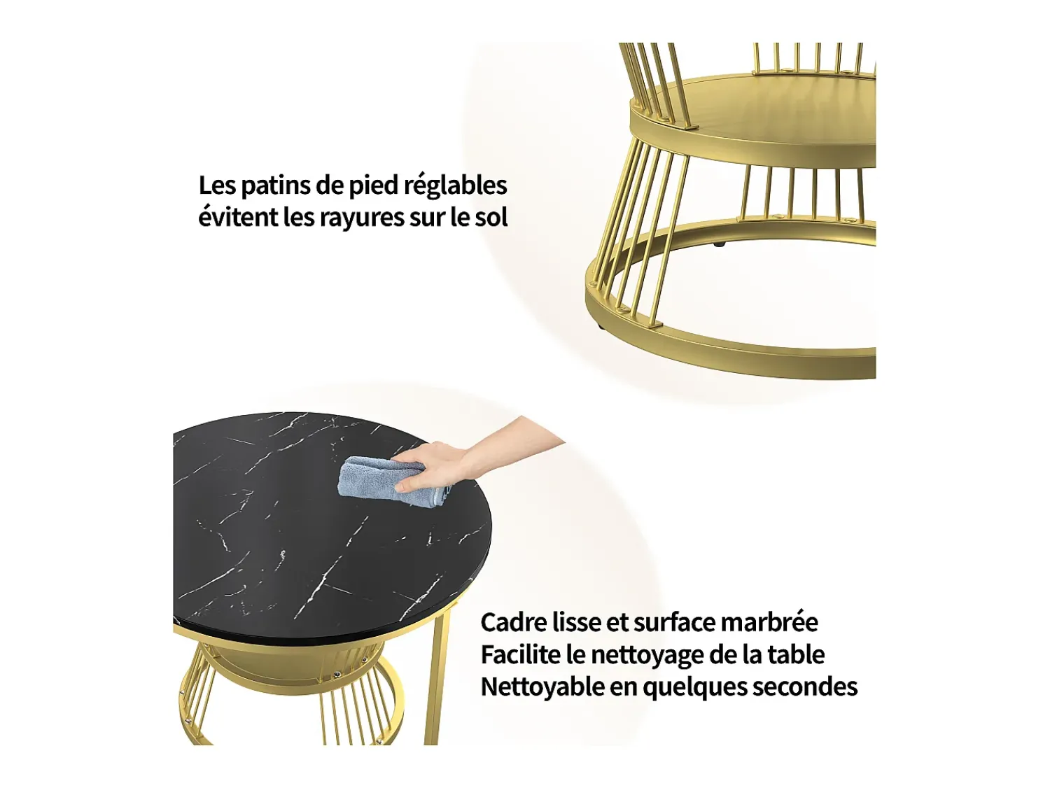 New Conjunto de 2 mesas de centro redondas empilháveis com espaço de armazenamento, estrutura metálica, 70/45 cm, pretas Preto