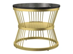 New Conjunto de 2 mesas de centro redondas empilháveis com espaço de armazenamento, estrutura metálica, 70/45 cm, pretas Preto