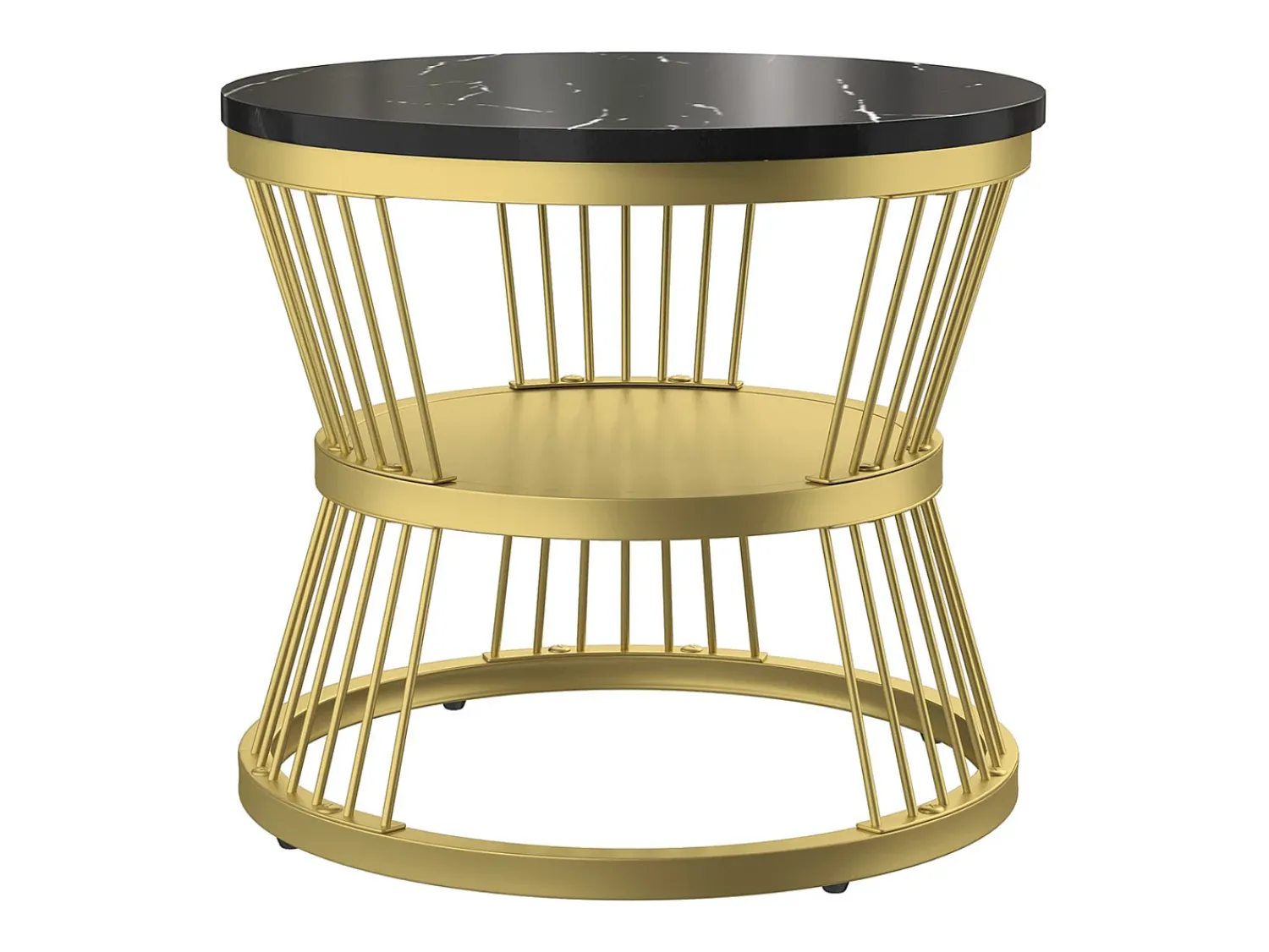 New Conjunto de 2 mesas de centro redondas empilháveis com espaço de armazenamento, estrutura metálica, 70/45 cm, pretas Preto