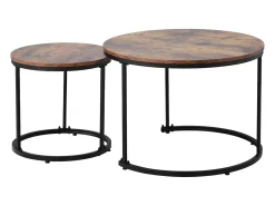 Mesa De Centro|Hauss Spole Conjunto de 2 mesas de centro redondas encaixáveis ​​em madeira marrom com estrutura de metal preto Castanho