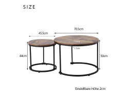 Mesa De Centro|Hauss Spole Conjunto de 2 mesas de centro redondas encaixáveis ​​em madeira marrom com estrutura de metal preto Castanho
