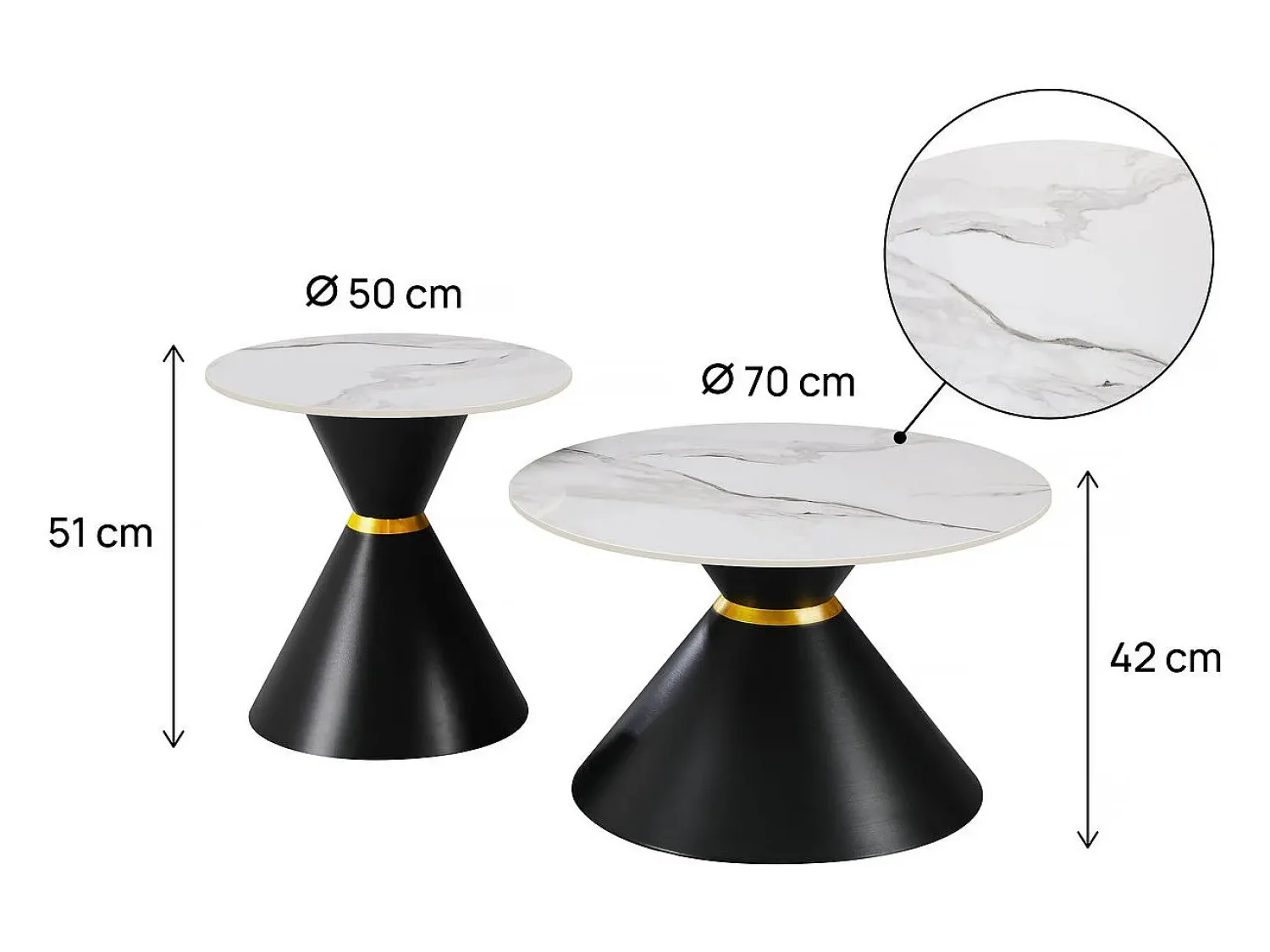 Mesa De Centro|Habitat et jardin Conjunto de 2 mesas de centro em cerâmica encaixáveis" Lua" - 70 x 70 x 42 cm - Cinza/ Branco
