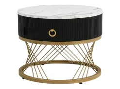 Mesa De Centro* Conjunto de 2 mesas de centro encaixáveis, elegantes e empilháveis, mesa de apoio com decoração efeito mármore dourado com gaveta, 70x70x45cm+50x50x40cm, Branco