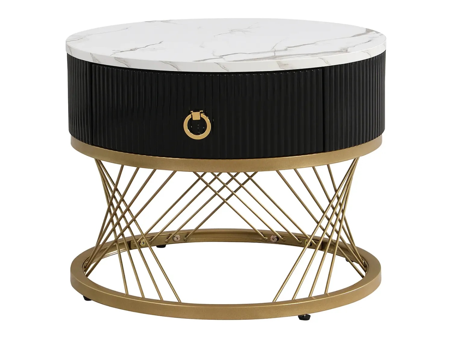 Mesa De Centro* Conjunto de 2 mesas de centro encaixáveis, elegantes e empilháveis, mesa de apoio com decoração efeito mármore dourado com gaveta, 70x70x45cm+50x50x40cm, Branco