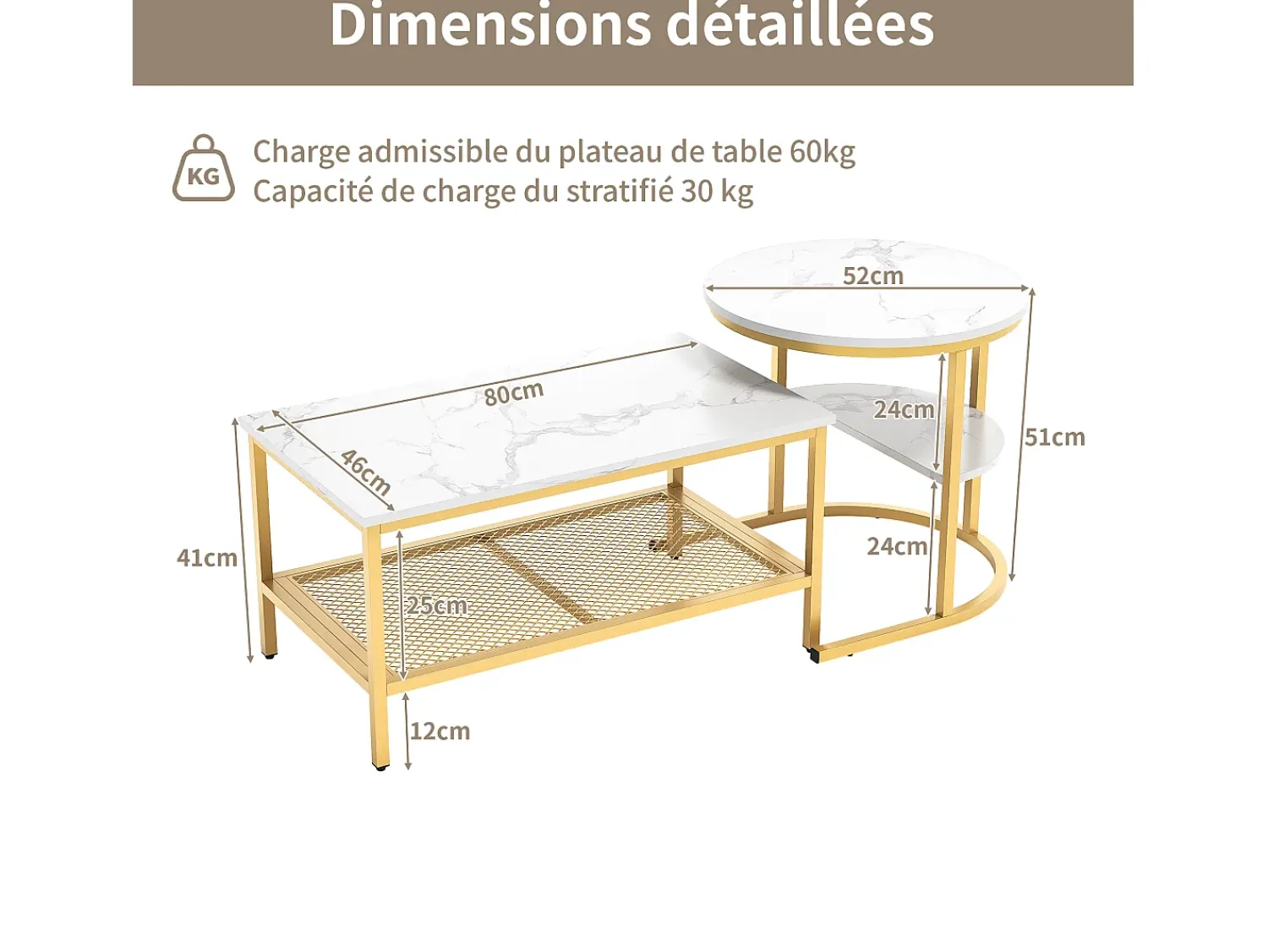 Mesa De Centro| Conjunto de 2 mesas de centro modernas empilháveis, mesas laterais redondas para sofá e quarto, douradas. Dourado