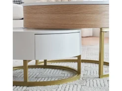 Hot Merax Conjunto de 2 mesas de centro encaixáveis com tampo elevável e 2 gavetas - Pernas douradas - Madeira MDF - + carvalho Branco