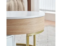 Hot Merax Conjunto de 2 mesas de centro encaixáveis com tampo elevável e 2 gavetas - Pernas douradas - Madeira MDF - + carvalho Branco