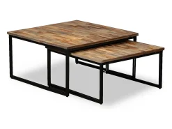 Clearance Conjunto de 2 Mesas de Centro encastrar teca reciclada maciça Castanho