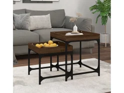 Mesa De Centro* Conjunto de 2 Mesas de Centro | Mesa de apoio | Mesa de café derivados de madeira carvalho Castanho