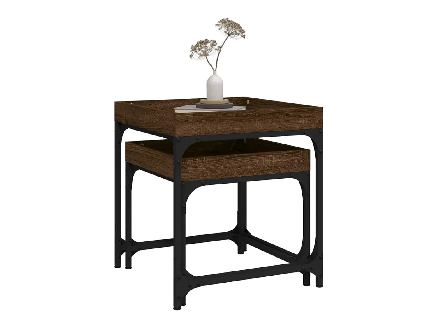 Mesa De Centro* Conjunto de 2 Mesas de Centro | Mesa de apoio | Mesa de café derivados de madeira carvalho Castanho
