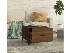 Best Conjunto de 2 Mesas de Centro | Mesa de apoio com pernas de metal 50x50x40 cm Castanho