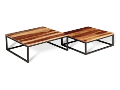 Mesa De Centro| Conjunto de 2 Mesas de Centro de encastrar madeira de acácia maciça Castanho