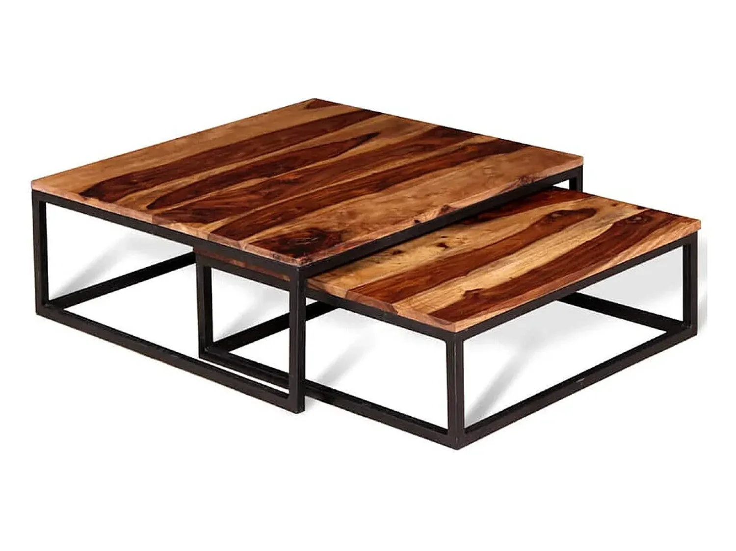 Mesa De Centro| Conjunto de 2 Mesas de Centro de encastrar madeira de acácia maciça Castanho