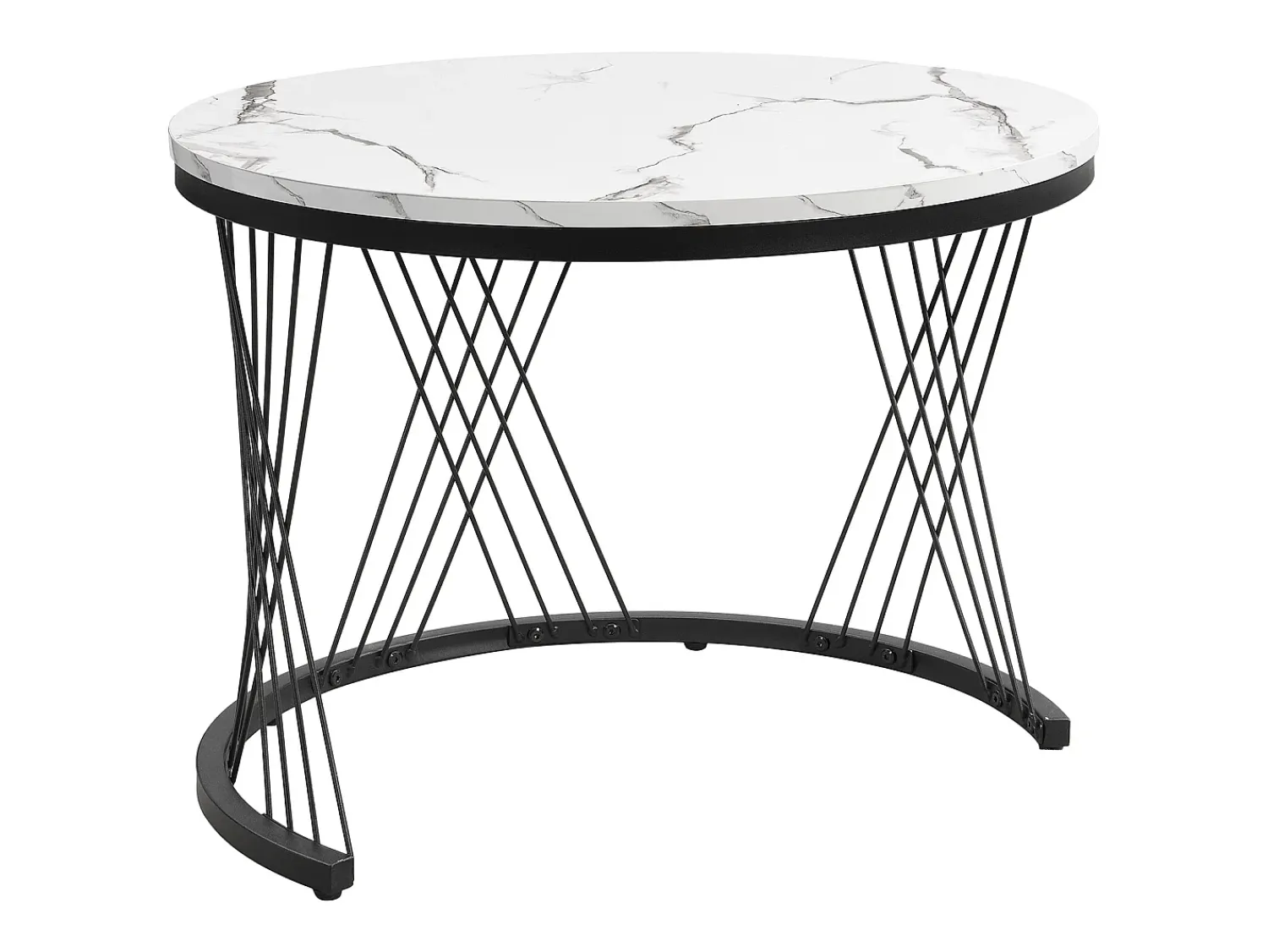 Mesa De Centro|Merax Conjunto de 2 mesas de centro redondas encaixáveis com 2 gavetas - 60x60x46cm + 50x50x30,8cm - Padrão mármore - Madeira MDF e metal - Branco + preto Preto / Branco