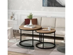 Online Merax Conjunto de 2 mesas de centro encaixáveis, mesa lateral - madeira MDF e pés de metal - cor carvalho Bege