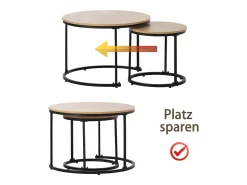 Online Merax Conjunto de 2 mesas de centro encaixáveis, mesa lateral - madeira MDF e pés de metal - cor carvalho Bege