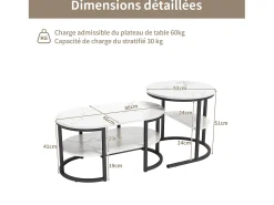 Mesa De Centro* Conjunto de 2 mesas de centro com estrutura metálica e prateleira, estilo moderno para sala de estar, pretas. Preto