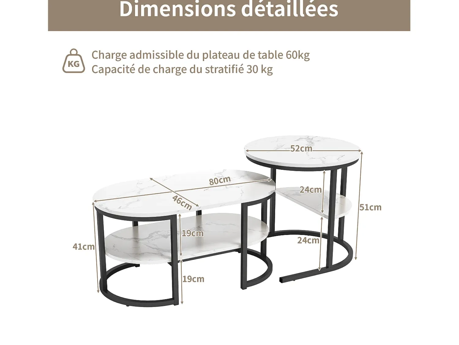 Mesa De Centro* Conjunto de 2 mesas de centro com estrutura metálica e prateleira, estilo moderno para sala de estar, pretas. Preto