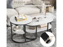 Mesa De Centro* Conjunto de 2 mesas de centro com estrutura metálica e prateleira, estilo moderno para sala de estar, pretas. Preto