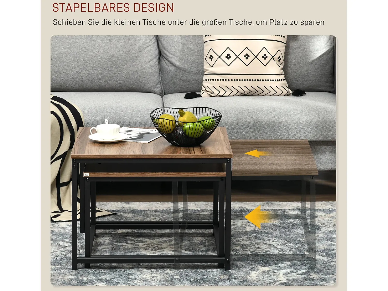 Clearance Conjunto de 2 mesas de centro encaixáveis 60/54, design industrial, empilháveis, para sala de estar, quarto, cor natural. Natural claro
