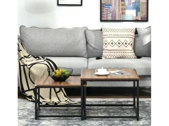Clearance Conjunto de 2 mesas de centro encaixáveis 60/54, design industrial, empilháveis, para sala de estar, quarto, cor natural. Natural claro