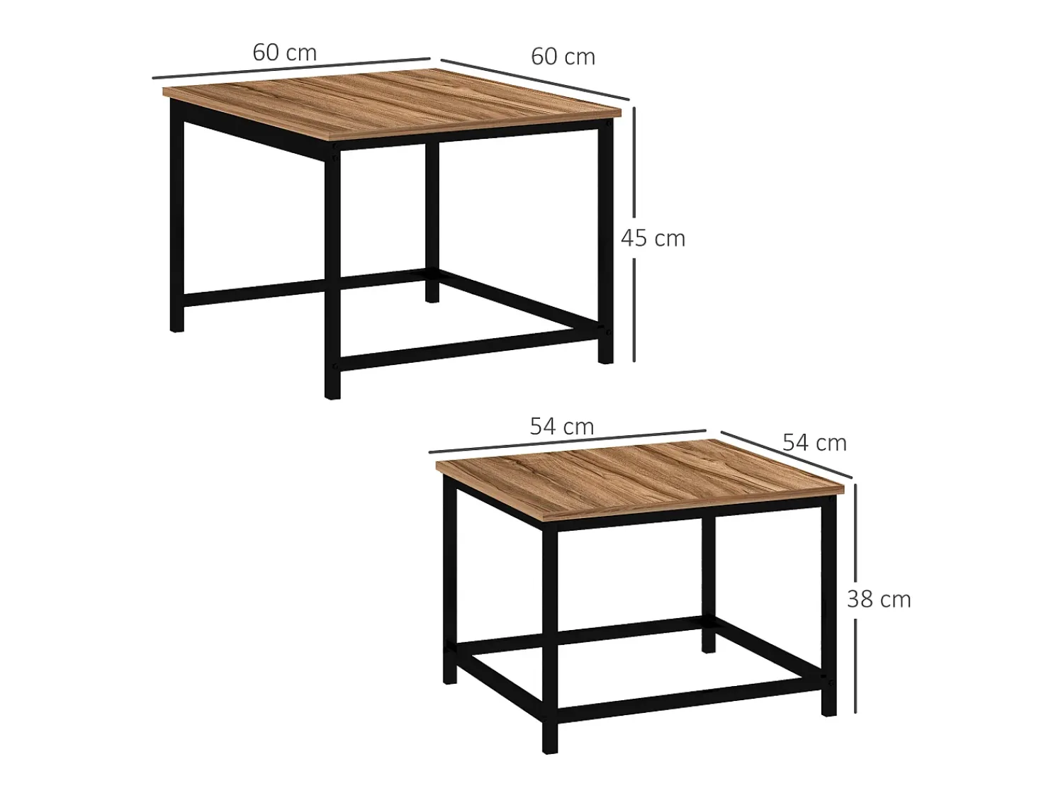 Clearance Conjunto de 2 mesas de centro encaixáveis 60/54, design industrial, empilháveis, para sala de estar, quarto, cor natural. Natural claro
