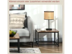 Clearance Conjunto de 2 mesas de centro encaixáveis 60/54, design industrial, empilháveis, para sala de estar, quarto, cor natural. Natural claro