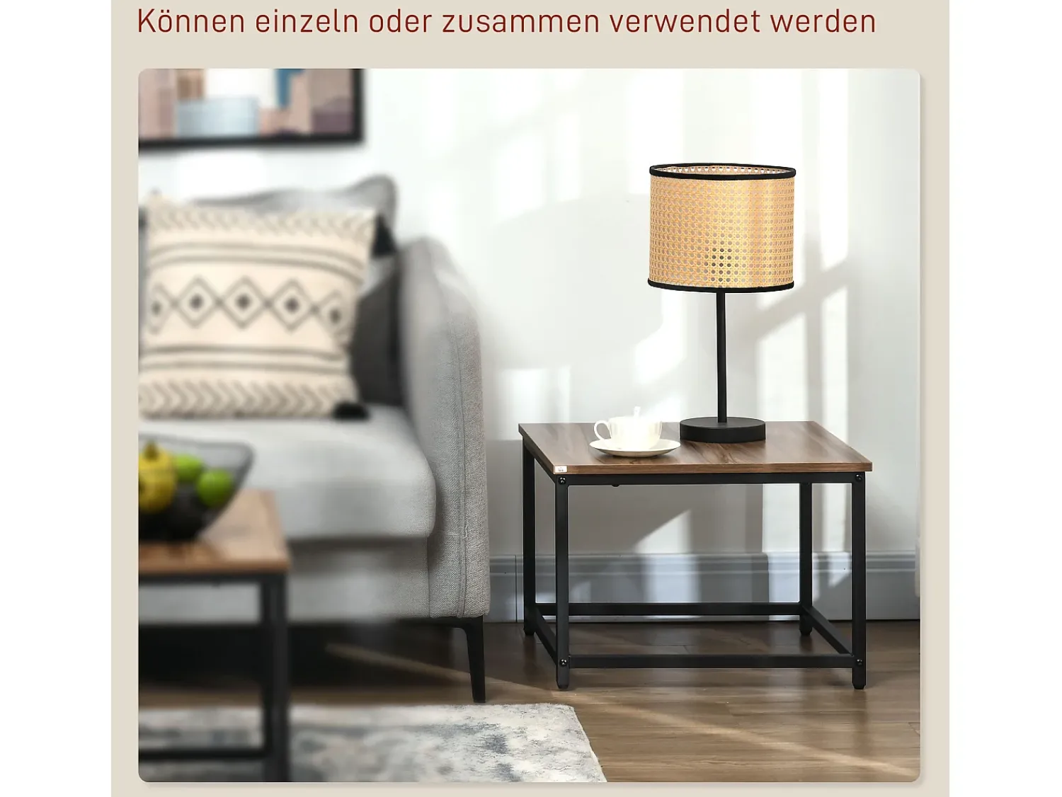 Clearance Conjunto de 2 mesas de centro encaixáveis 60/54, design industrial, empilháveis, para sala de estar, quarto, cor natural. Natural claro