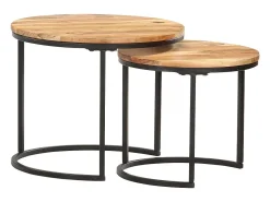 Mesa De Centro* Conjunto de 2 Mesas de Centro Baixas | Mesa de apoio madeira de acácia maciça Castanho