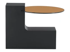 Mesa De Centro|Hauss Spole Conjunto de 2 mesas de centro - Mesas redondas com acabamento em madeira - Madeira MDF + vidro - Cor: madeira e preto Natural claro