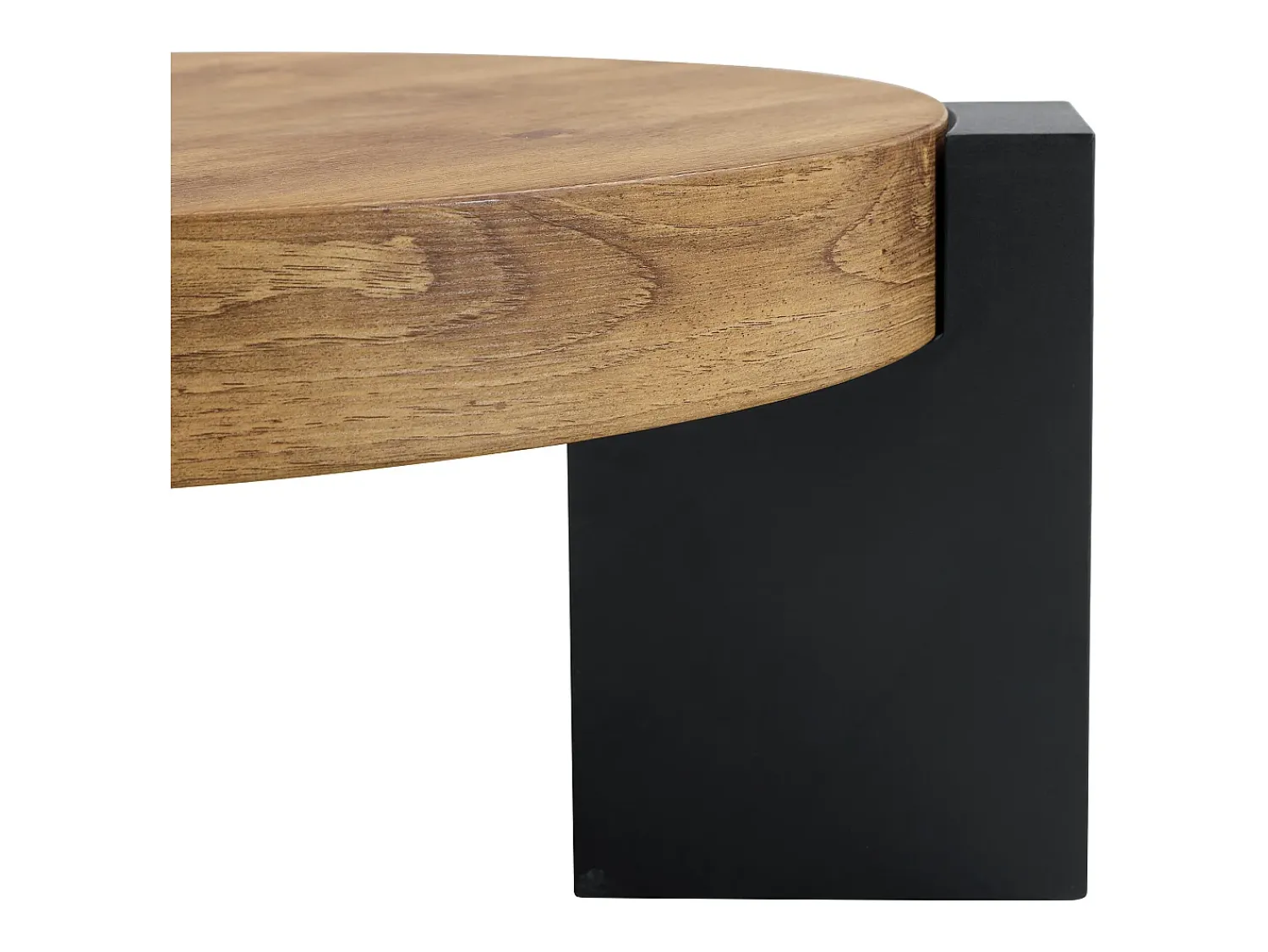 Mesa De Centro|Hauss Spole Conjunto de 2 mesas de centro - Mesas redondas com acabamento em madeira - Madeira MDF + vidro - Cor: madeira e preto Natural claro