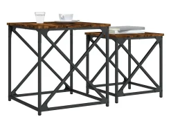 Mesa De Centro* Conjunto de 2 Mesas de Centro Baixas | Mesa de apoio deriv. madeira carvalho fumado Castanho