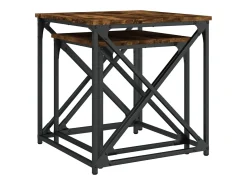 Mesa De Centro* Conjunto de 2 Mesas de Centro Baixas | Mesa de apoio deriv. madeira carvalho fumado Castanho