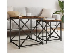 Mesa De Centro* Conjunto de 2 Mesas de Centro Baixas | Mesa de apoio deriv. madeira carvalho fumado Castanho