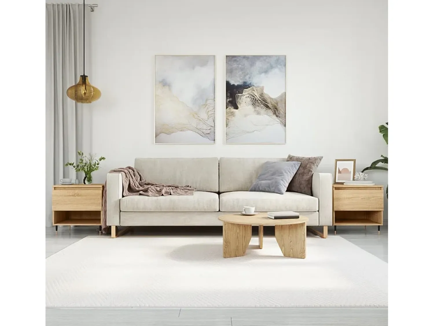 Conjunto de 2 Mesas de Centro | Mesa de apoio | Mesa de café 50x46x50cm deriv. madeira carvalho sonoma^ Mesa De Centro