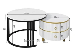 Mesa De Centro*ModernLuxe Conjunto de 2 mesas de centro encaixáveis com 2 gavetas - tampo em mármore - Dourado e Preto Preto / Dourado