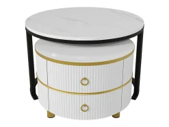 Mesa De Centro*ModernLuxe Conjunto de 2 mesas de centro encaixáveis ​​com 2 gavetas - tampo em mármore - Dourado e Preto Preto / Dourado