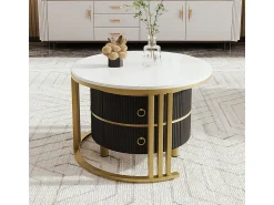 Mesa De Centro*ModernLuxe Conjunto de 2 mesas de centro encaixáveis com 2 gavetas - tampo em mármore - Dourado e Preto Preto / Dourado