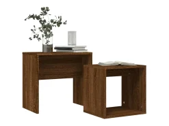 Discount Conjunto de 2 Mesas de Centro Baixas | Mesa de apoio deriv. madeira carvalho Castanho