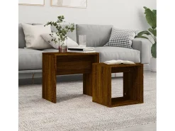 Discount Conjunto de 2 Mesas de Centro Baixas | Mesa de apoio deriv. madeira carvalho Castanho