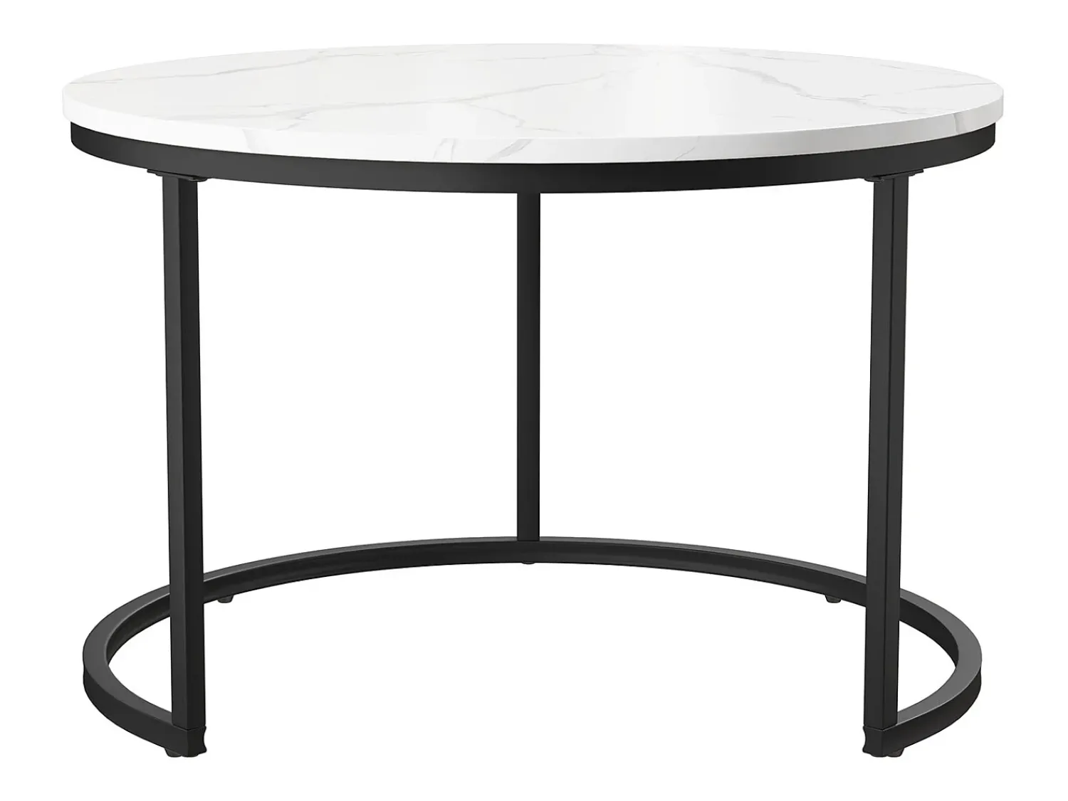 Conjunto de 2 mesas de centro redondas empilháveis com espaço de armazenamento, estrutura metálica, 70/45 cm, brancas.^ Mesa De Centro