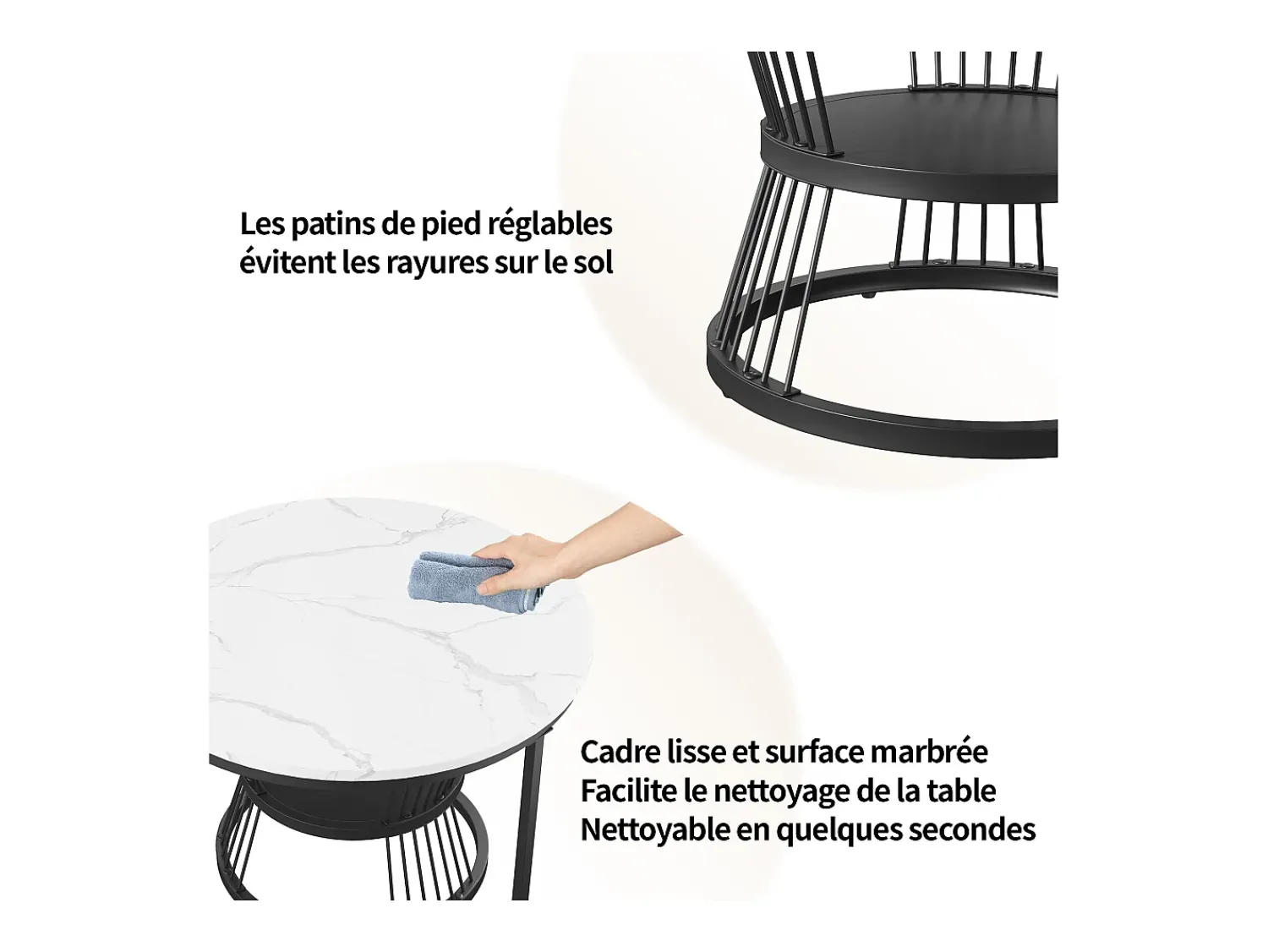 Conjunto de 2 mesas de centro redondas empilháveis com espaço de armazenamento, estrutura metálica, 70/45 cm, brancas.^ Mesa De Centro