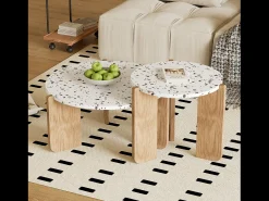 Mesa De Centro*Hauss Spole Conjunto de 2 mesas de centro artísticas encaixáveis ​​(70/50 cm) com pernas resistentes Natural escuro