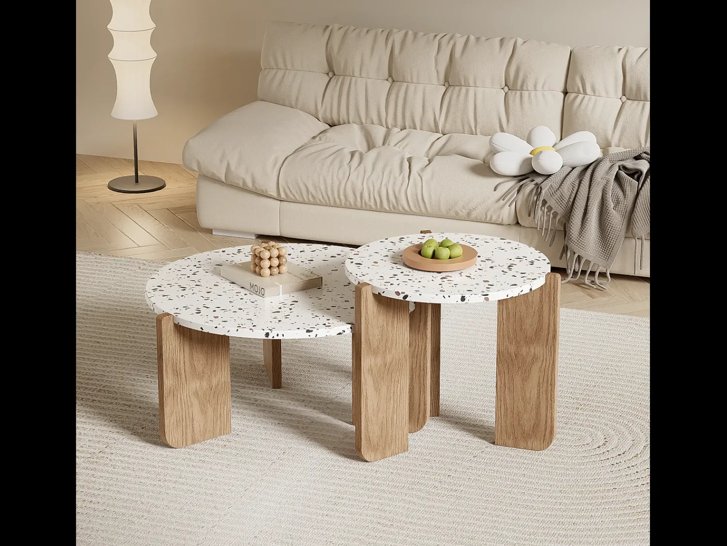 Mesa De Centro*Hauss Spole Conjunto de 2 mesas de centro artísticas encaixáveis (70/50 cm) com pernas resistentes Natural escuro
